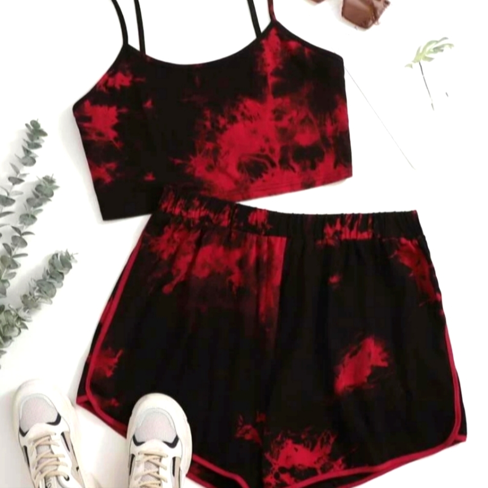 Shein Plus Bleach Wash Cami Top & Shorts Set - Picture 1 of 3